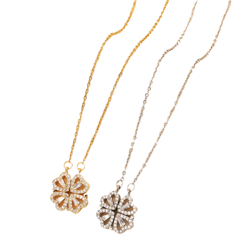 Folding Heart-Shaped Four-leaf Clover Pendant